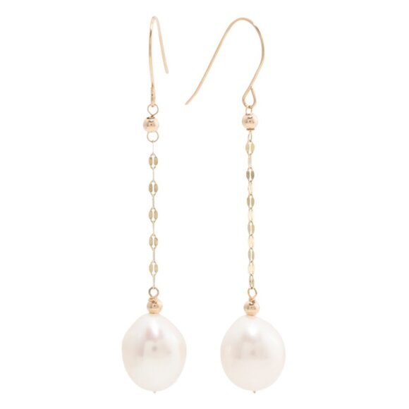 GEORG K Gold/Pearl Made In Usa 14kt Gold Mirror Chain Pearl Drop Earrings - Picture 1 of 2